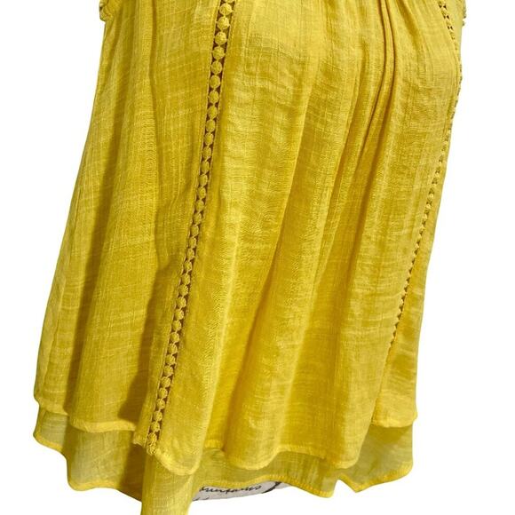 Vintage 90s Yellow Studio Tank Top Embroidered Layered Sleeveless Swing Blouse - Picture 7 of 10
